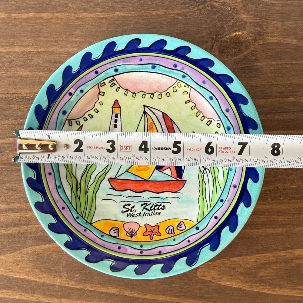 Vintage St Kitts West Indies Hand Painted‎ Plate Sailboat Coastal Decor